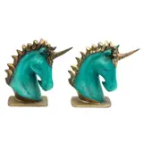 Cabezas de Unicornio, SIGLO XX, Bronce, acabado dorado y patinados en color verde