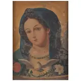 Virgen de la Encarnación, MÉXICO, SIGLO XIX, Óleo sobre lámina de zinc