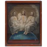 Trinidad Antropomorfa, MÉXICO, SIGLO XIX, Óleo sobre tela montado sobre madera