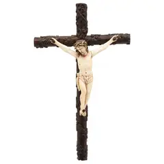 Cristo Crucificado, ORIGEN HISPANO-FILIPINO, CA., 1800, Talla en marfil con detalles entintados y policromados sobre cruz de madera tallada