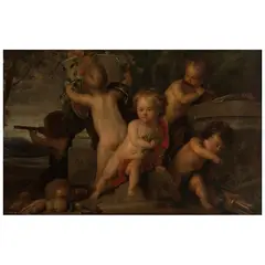 Jacob de Wit, PUTTI CON NATURALEZA MUERTA, Óleo sobre tela