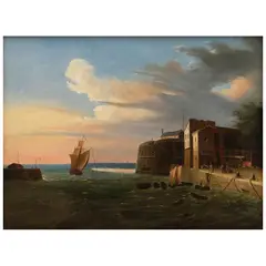 Édouard Pingret, VISTA MARINA, Óleo sobre tela