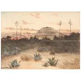 August Lohr, VISTA DE LA PIRÁMIDE DEL SOL EN TEOTIHUACÁN, Acuarela sobre papel