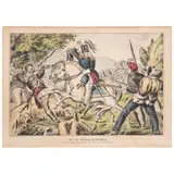 Nathaniel Currier, U.S. DRAGOONS, CUTTING THEIR WAY THROUGH A MEXICAN AMBUSCADE, Litografía a color pintada a mano