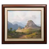 Firmado "j. Estrada", Paisaje de Peña de Bernal, Óleo sobre tela