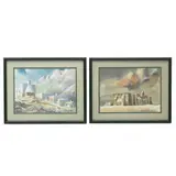 Antonio López Oliver, Paisaje e Iglesia, Acuarela sobre papel