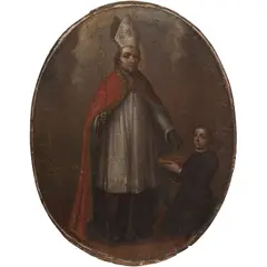 San Liborio Con Donante, MÉXICO, SIGLO XVIII, Óleo sobre tela