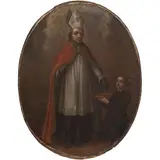 San Liborio Con Donante, MÉXICO, SIGLO XVIII, Óleo sobre tela