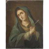 Virgen Dolorosa, MÉXICO, SIGLO XIX, Óleo sobre lámina de cobre