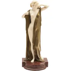 Ernst Seger, DESNUDO DE DAMA (HELENA), Escultura criselefantina con base de mármol