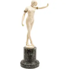 Louis Sosson, DESNUDO DE DAMA, Escultura criselefantina con base de mármol verde