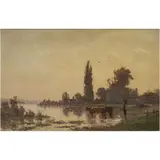 Hippolyte Camille Delpy, PAISAJE CON LAGO, Óleo sobre madera