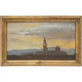 José Inés Tovilla, PAISAJE CON IGLESIA, Óleo sobre tela montado sobre MDF