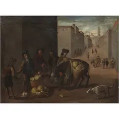 Escena de Mercado, EUROPA, CA., 1900, Óleo sobre tela