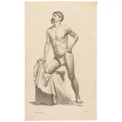 Isidro Martínez, ESTUDIO DE DESNUDO MASCULINO, Lápiz de grafito sobre papel