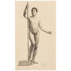 Isidro Martínez, ESTUDIO DE DESNUDO MASCULINO, Lápiz de grafito sobre papel