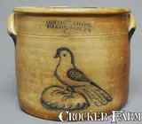 COWDEN & WILCOX / HARRISBURG, PA Stoneware Bird Crock by Cowden & Wilcox, circa 1865, Stoneware, sold Jul 2004