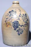 COWDEN & WILCOX / HARRISBURG, PA Stoneware Jug w/ Elaborate Grapes Design by Cowden & Wilcox, circa 1865, Stoneware, sold Jul 2004