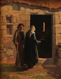 Aloysius O'Kelly, Couple at the Door on an Inn, Oil on Canvas