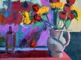 Brian Ballard, Flowers and Bottle, Oil on Canvas