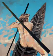 Charles Harper Rha, Lone Rower, Acrylic on Canvas