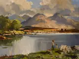 Figures at Derryclare Lough Connemarra by Maurice Canning Wilks, Oil on Board, sold Mar 2025