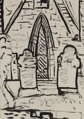 Evie Hone, Church Yard, Ink Drawing