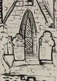 Evie Hone, Church Yard, Ink Drawing