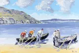 Ivan Sutton, Launching Currach. Keem Beach. Achill, Oil on Board