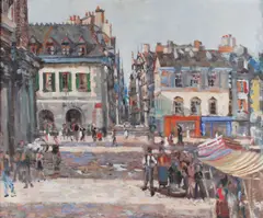 French Market Town by James Le Jeune, Oil on Canvas, sold Jun 2025