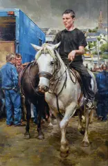 Mark O'Neill, King of the Hill, Ballinasloe Horse Fair, Oil on Board