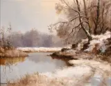 Winter River Lagan by Maurice Canning Wilks, Oil on Canvas, sold Jun 2025