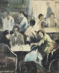 Campbell's Coffee House, Donegal Square North, Belfast by William Conor, Crayon, sold Jun 2025