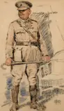 William Conor, The Army General, Pastel, Pen and Ink Drawing