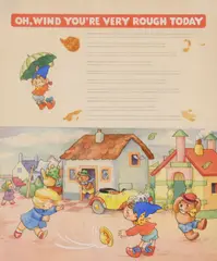 Enid Blyton, Oh, DearLittle Car', 'Oh What Shall I Eat at the Party' and 'Oh, Wind You're Very Rough Today, 3 Pen and Ink Watercolour Drawings. With copy of first edition 'Noddy's Own Nursery Rhymes'.