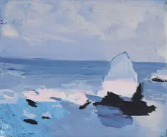 Lisa Ballard, Pink Rocks Grey Sea, Oil on Canvas