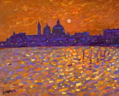 Paul Stephens, Across the Lagoon, Venice, Oil on Board