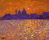 Paul Stephens, Across the Lagoon, Venice, Oil on Board