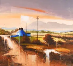 Verner Finlay, Blue House in the Mournes, Oil on Board