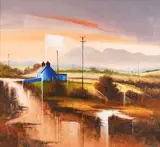 Verner Finlay, Blue House in the Mournes, Oil on Board