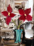 Colin Flack, Red Petals in a Teal Vase, Oil on Board