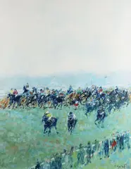 Des Murrie, Front Runners, Oil on Board