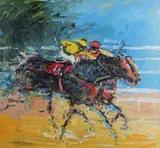 Des Murrie, Neck and Neck, Oil on Board
