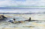 G Burns, Beach Scene, Watercolour