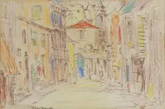 Gladys Maccabe, Italian Street Scene, Coloured Pencil Drawing