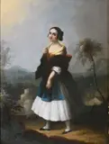 Italian School, C.19th Portrait of a Young Lady and Landscape Sketch, Oil on Canvas and Pencil Sketch (2)