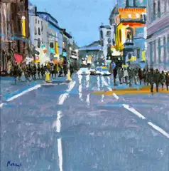 Dame Street II by John Morris, Oil on Board, sold Jun 2025