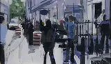 John Morris, Looking Down Harcourt Street, Acrylic on Board