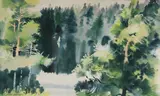 John Skelton, Forest Lake with Sailboat, Watercolour