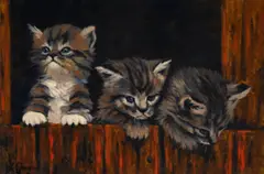 Keith Glasgow, Three Kittens, Oil on Board